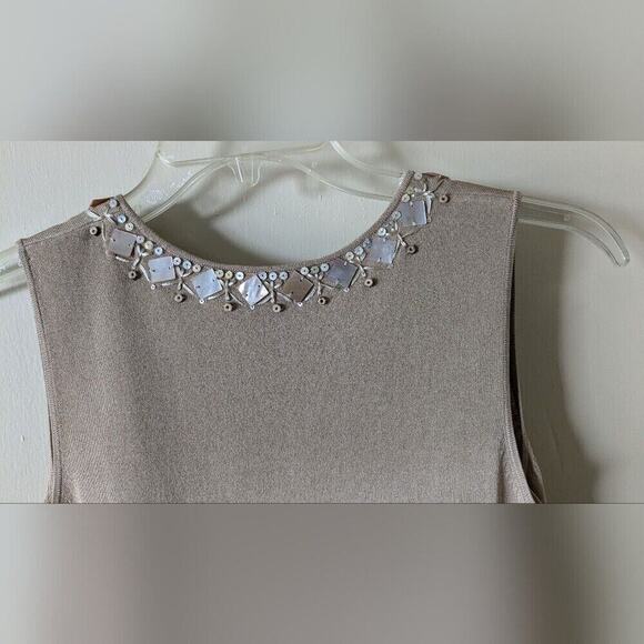 Talbots Sleeveless Bare Silk Ombre Fade Brown Beige Beaded V-Neck top, size S - Picture 4 of 7
